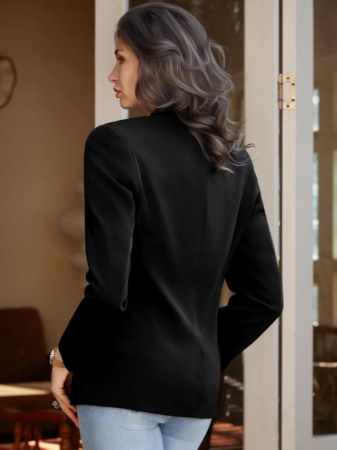 Women's Casual Blazer 2 Buttons Notch Lapel Open Front Long Sleeve Blazers Business Office Work Suit Jackets