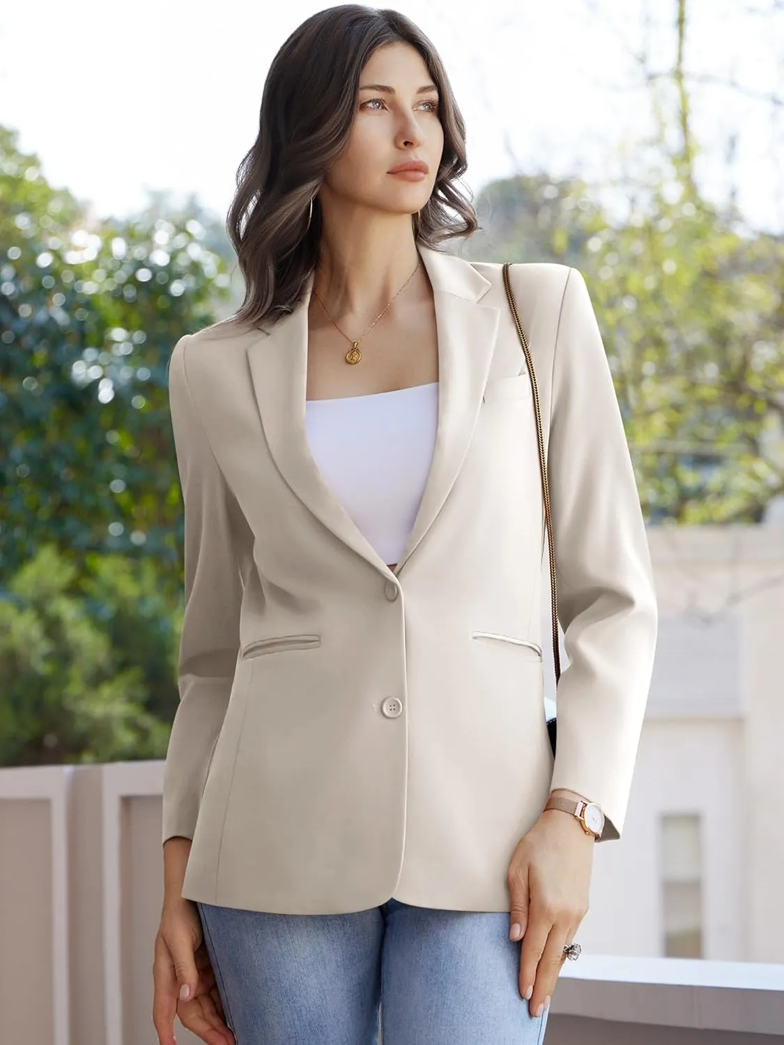 Women's Casual Blazer 2 Buttons Notch Lapel Open Front Long Sleeve Blazers Business Office Work Suit Jackets