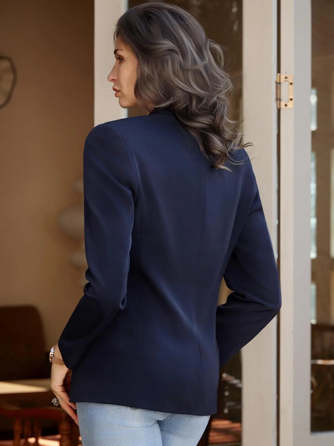 Women's Casual Blazer 2 Buttons Notch Lapel Open Front Long Sleeve Blazers Business Office Work Suit Jackets