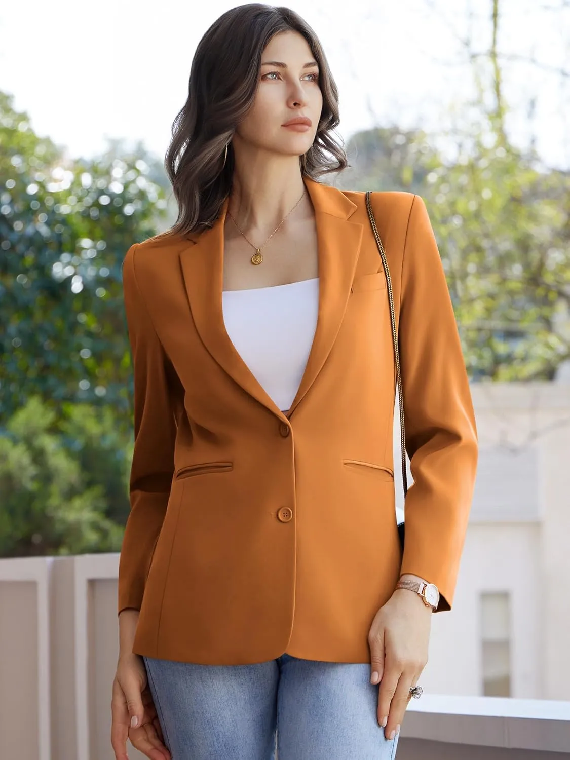 Women's Casual Blazer 2 Buttons Notch Lapel Open Front Long Sleeve Blazers Business Office Work Suit Jackets