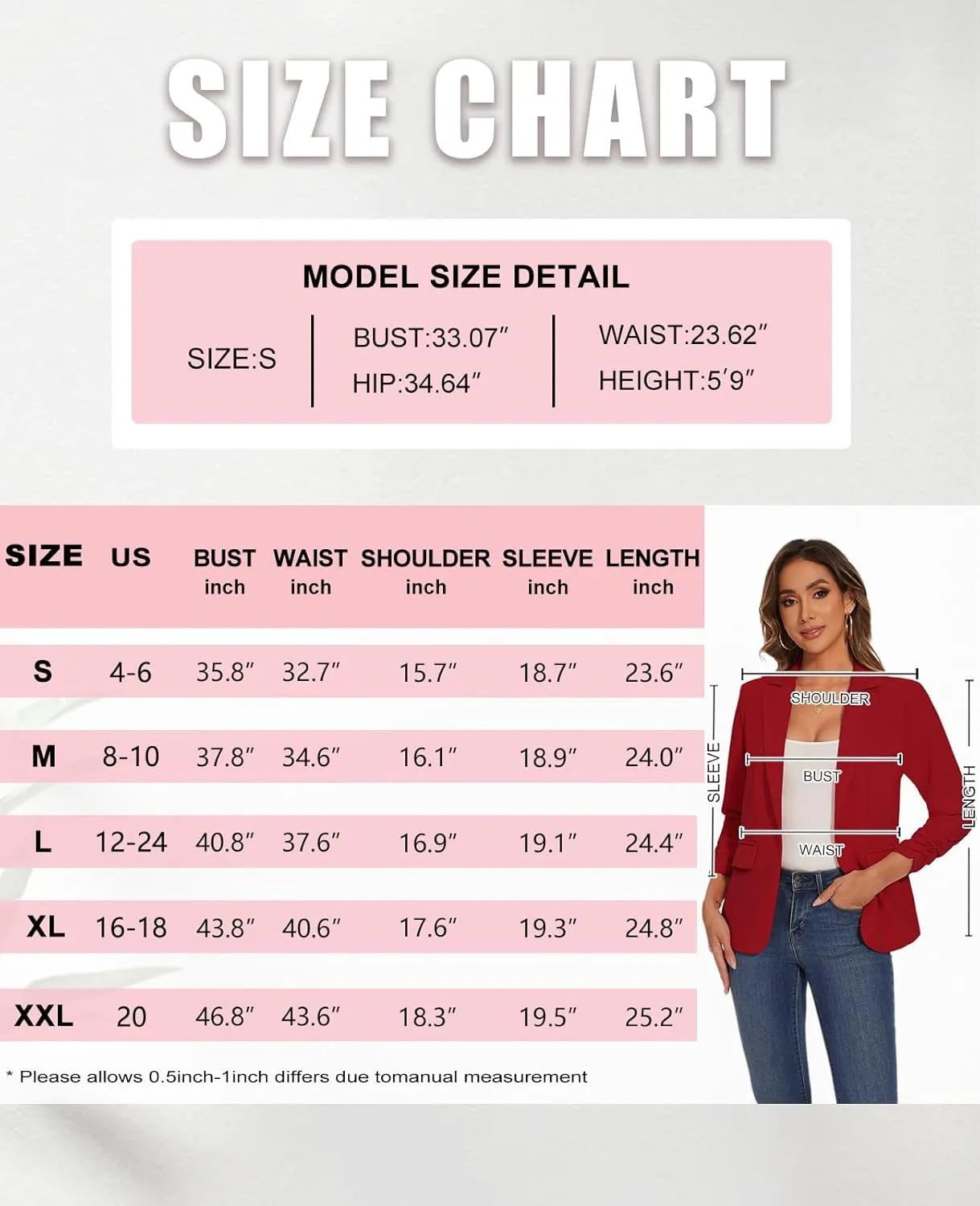 Women's Casual Single Button Front Blazer Ruched 3/4 Sleeve Notched Lapel Office Lightweight Blazers with Pockets