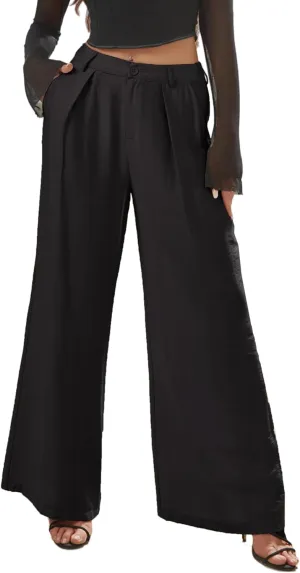 Women's High Waisted Wide Leg Work Pants Casual Button Down Business Trousers