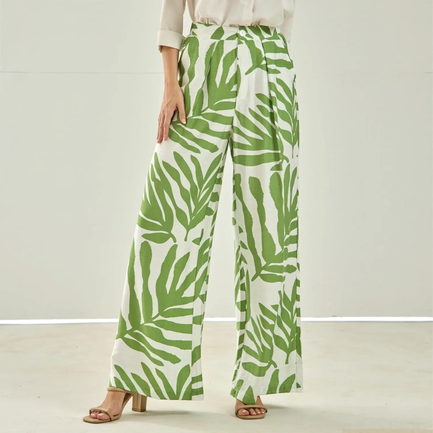 Women's High Waisted Wide Leg Work Pants Casual Button Down Business Trousers
