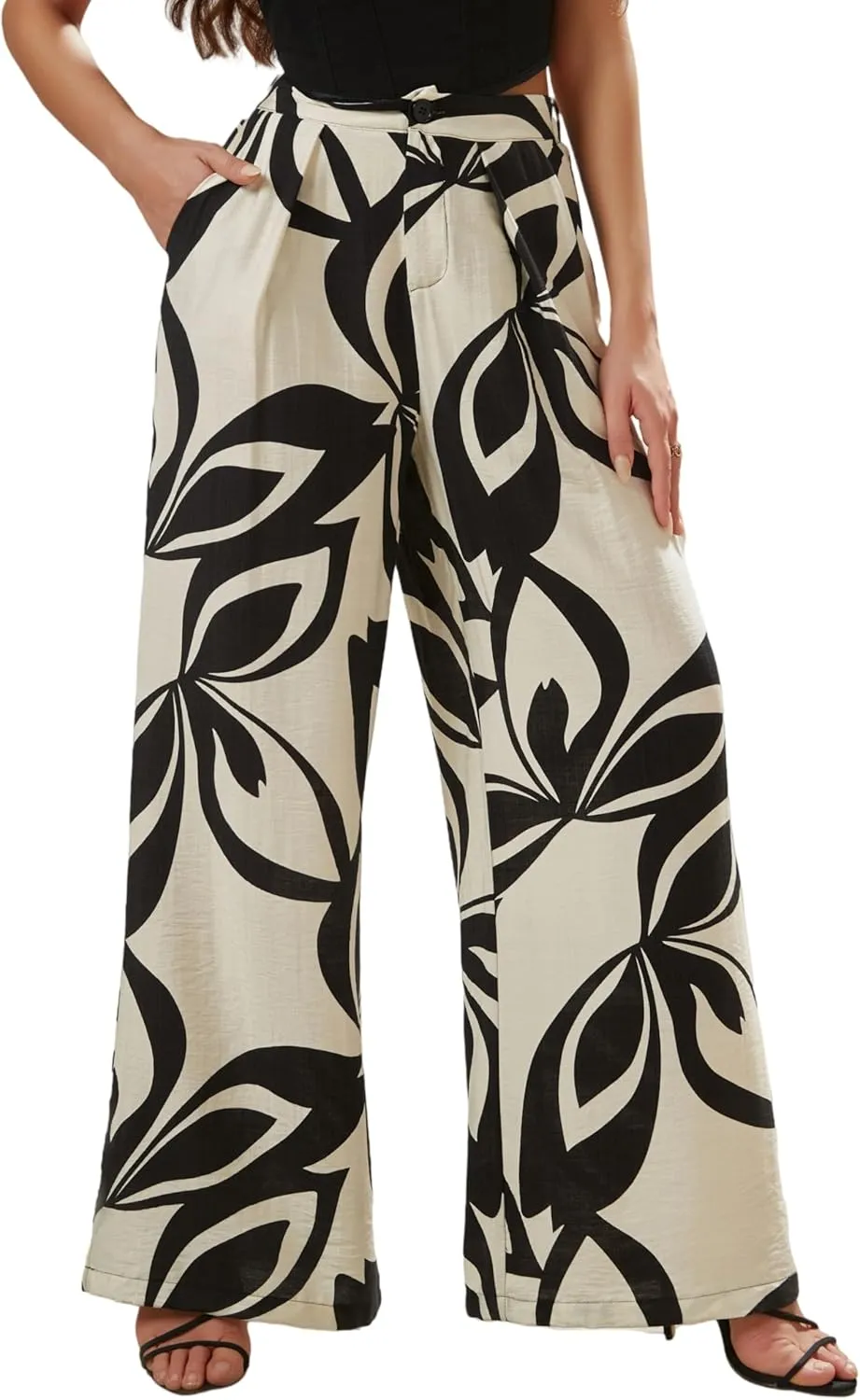 Women's High Waisted Wide Leg Work Pants Casual Button Down Business Trousers
