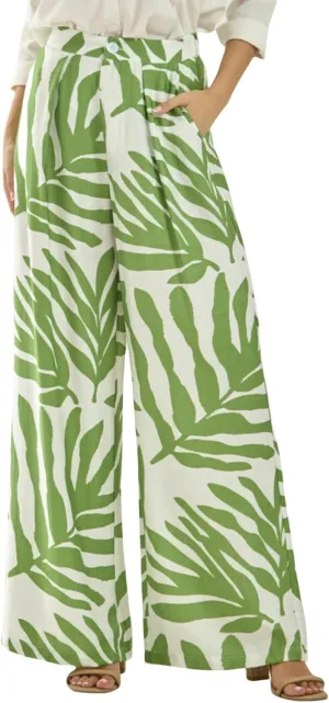 Women's High Waisted Wide Leg Work Pants Casual Button Down Business Trousers