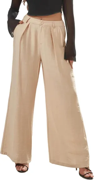 Women's High Waisted Wide Leg Work Pants Casual Button Down Business Trousers