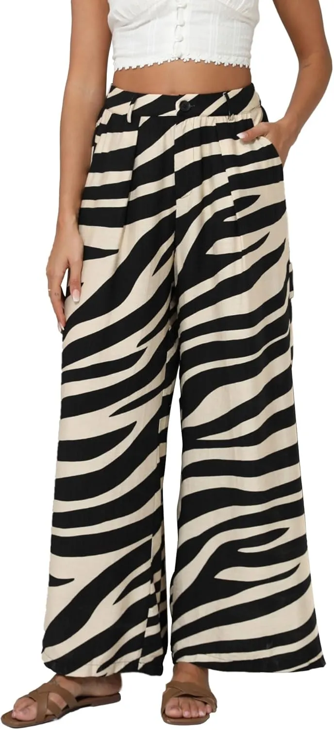 Women's High Waisted Wide Leg Work Pants Casual Button Down Business Trousers