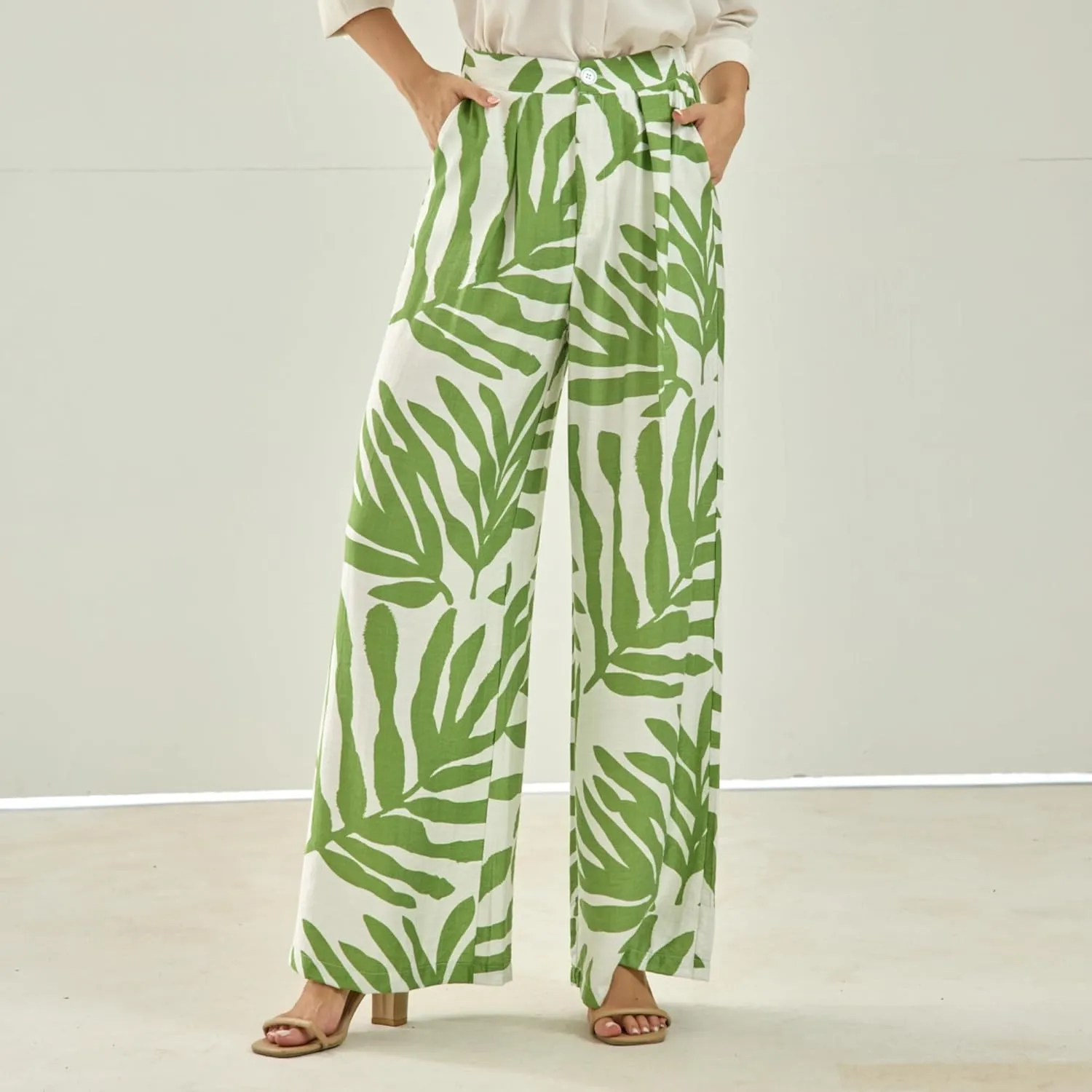 Women's High Waisted Wide Leg Work Pants Casual Button Down Business Trousers