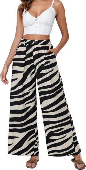 Women's High Waisted Wide Leg Work Pants Casual Button Down Business Trousers