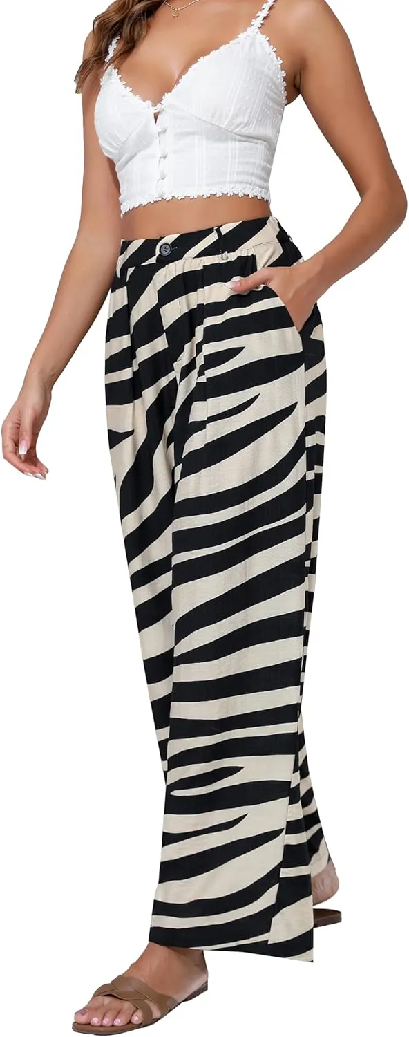 Women's High Waisted Wide Leg Work Pants Casual Button Down Business Trousers