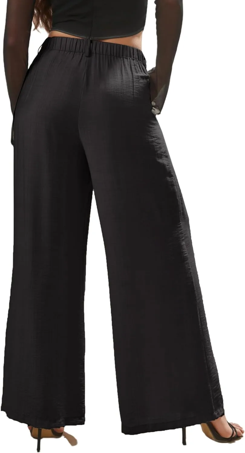 Women's High Waisted Wide Leg Work Pants Casual Button Down Business Trousers