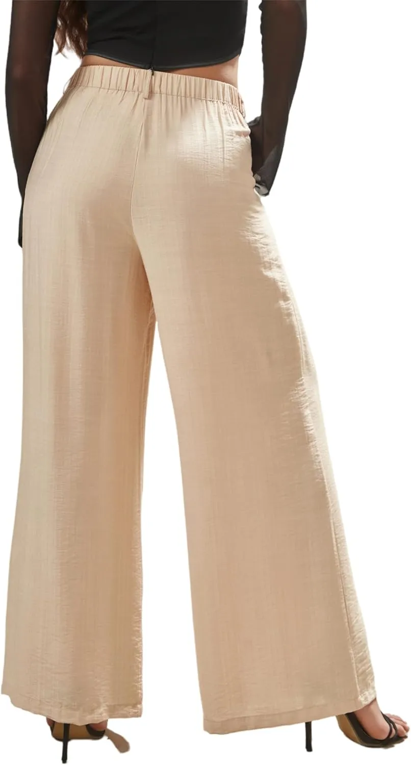 Women's High Waisted Wide Leg Work Pants Casual Button Down Business Trousers