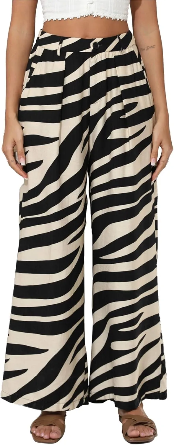 Women's High Waisted Wide Leg Work Pants Casual Button Down Business Trousers