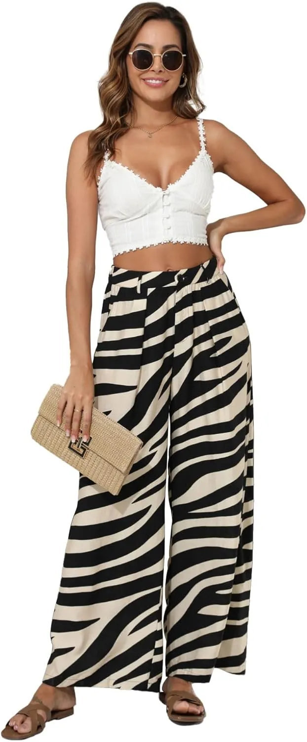 Women's High Waisted Wide Leg Work Pants Casual Button Down Business Trousers