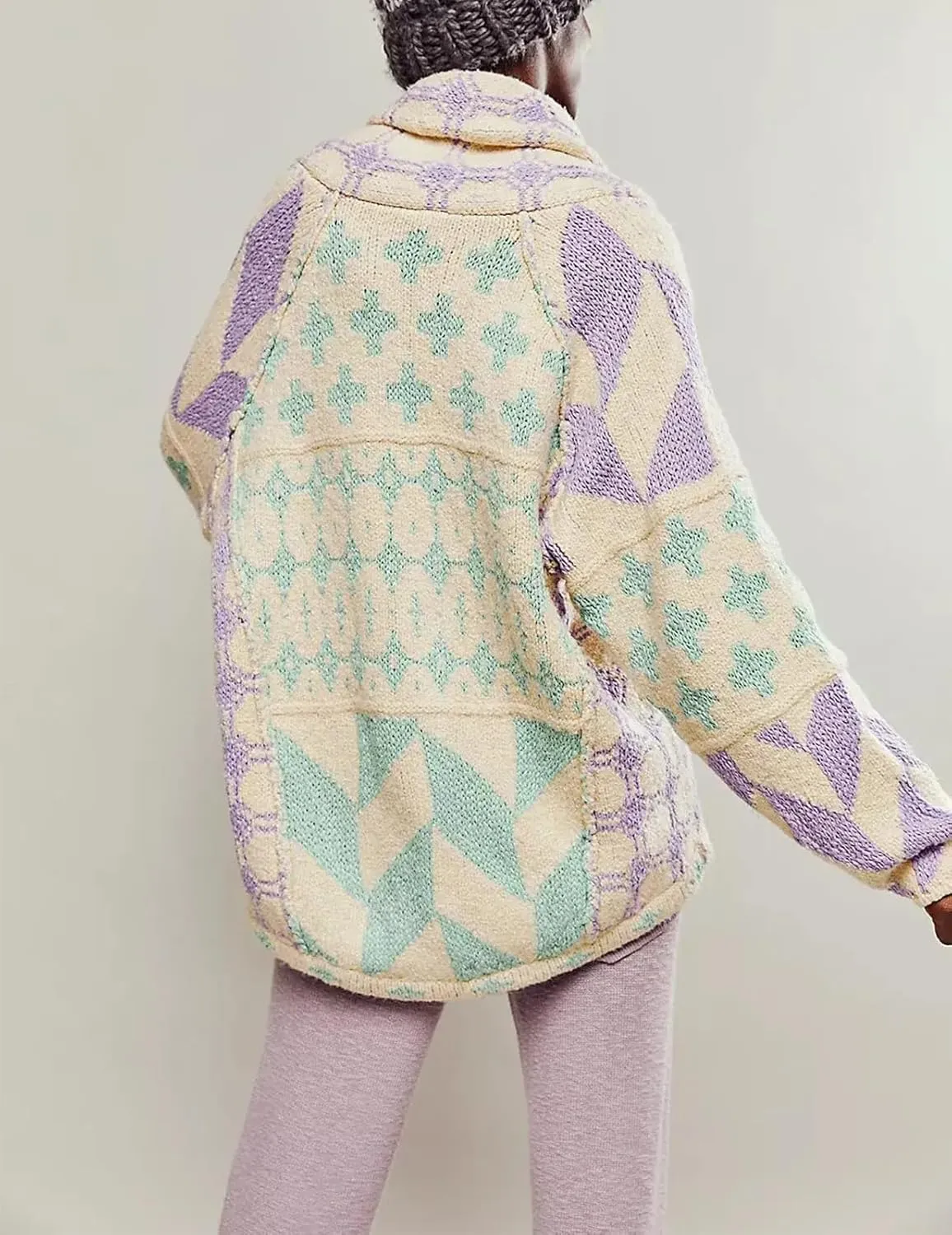 Womens Knit Cardigan Sweater Button Down Oversized Sweaters Y2k Graphic Shawl Collar Fall Cardigans Coats