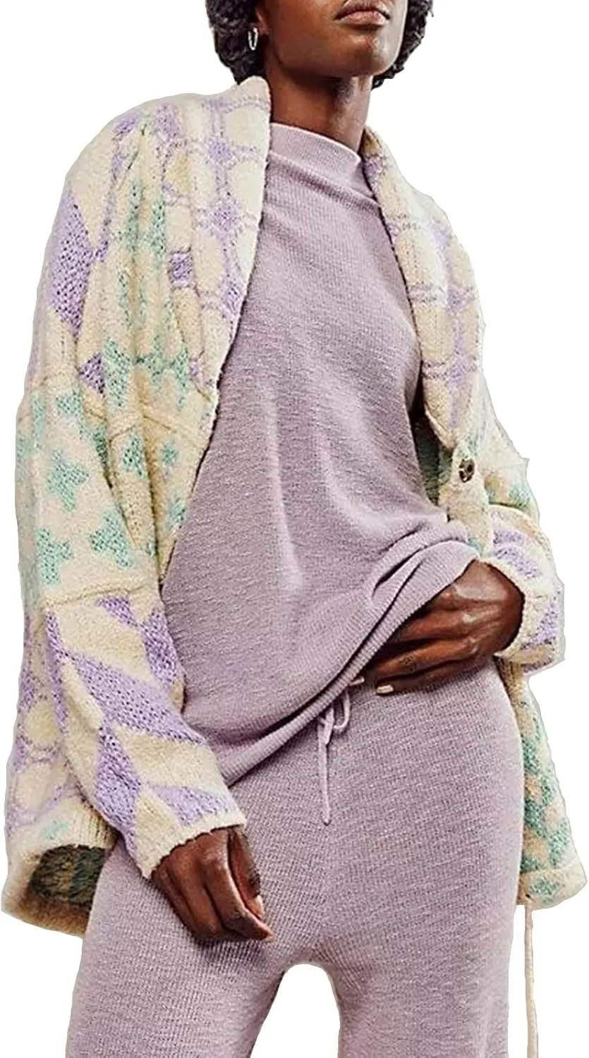 Womens Knit Cardigan Sweater Button Down Oversized Sweaters Y2k Graphic Shawl Collar Fall Cardigans Coats