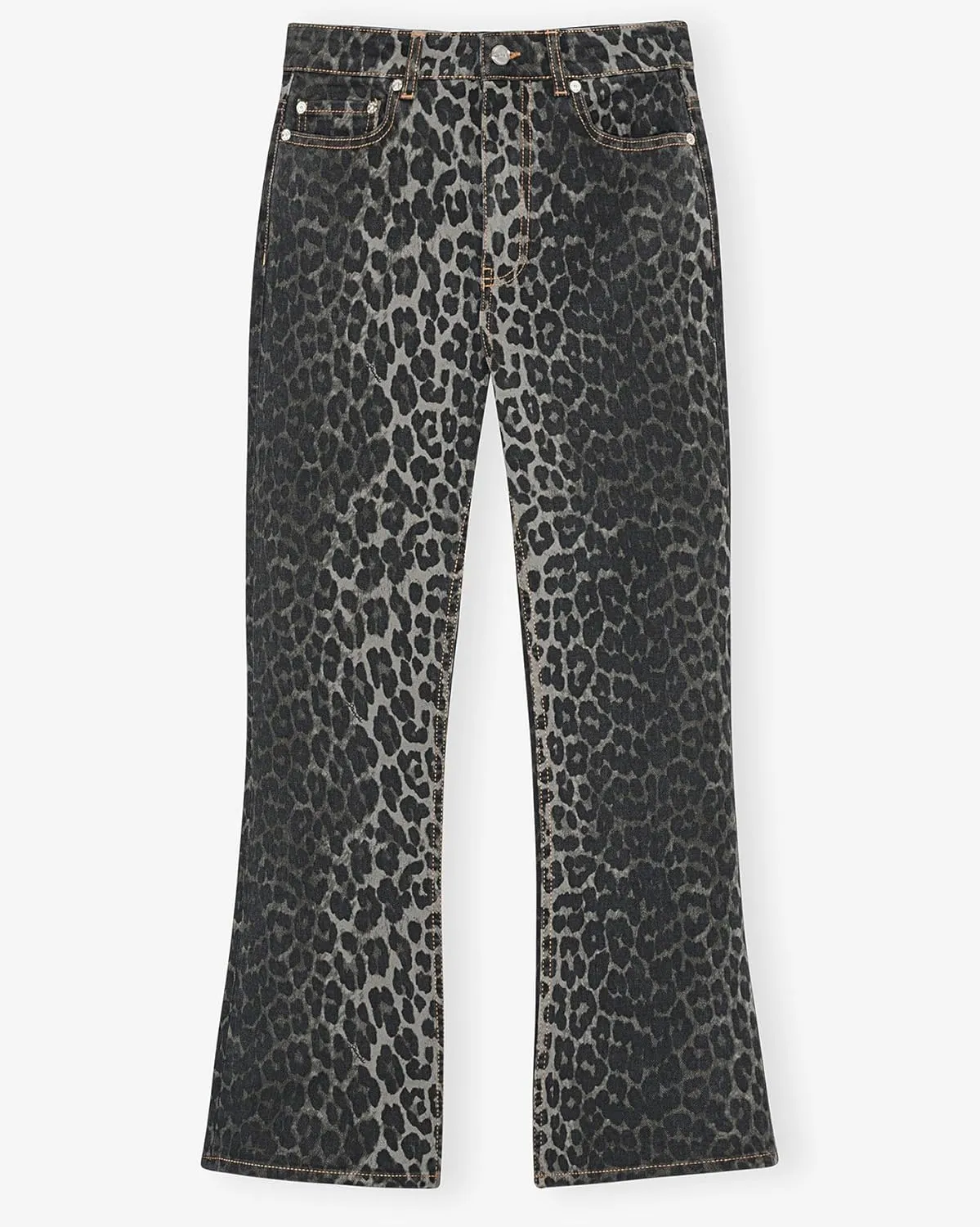 Women's Leopard Bell Bottom Jeans Cropped Mid Rise Stretchy Cheetah Print Flared Demin Pants
