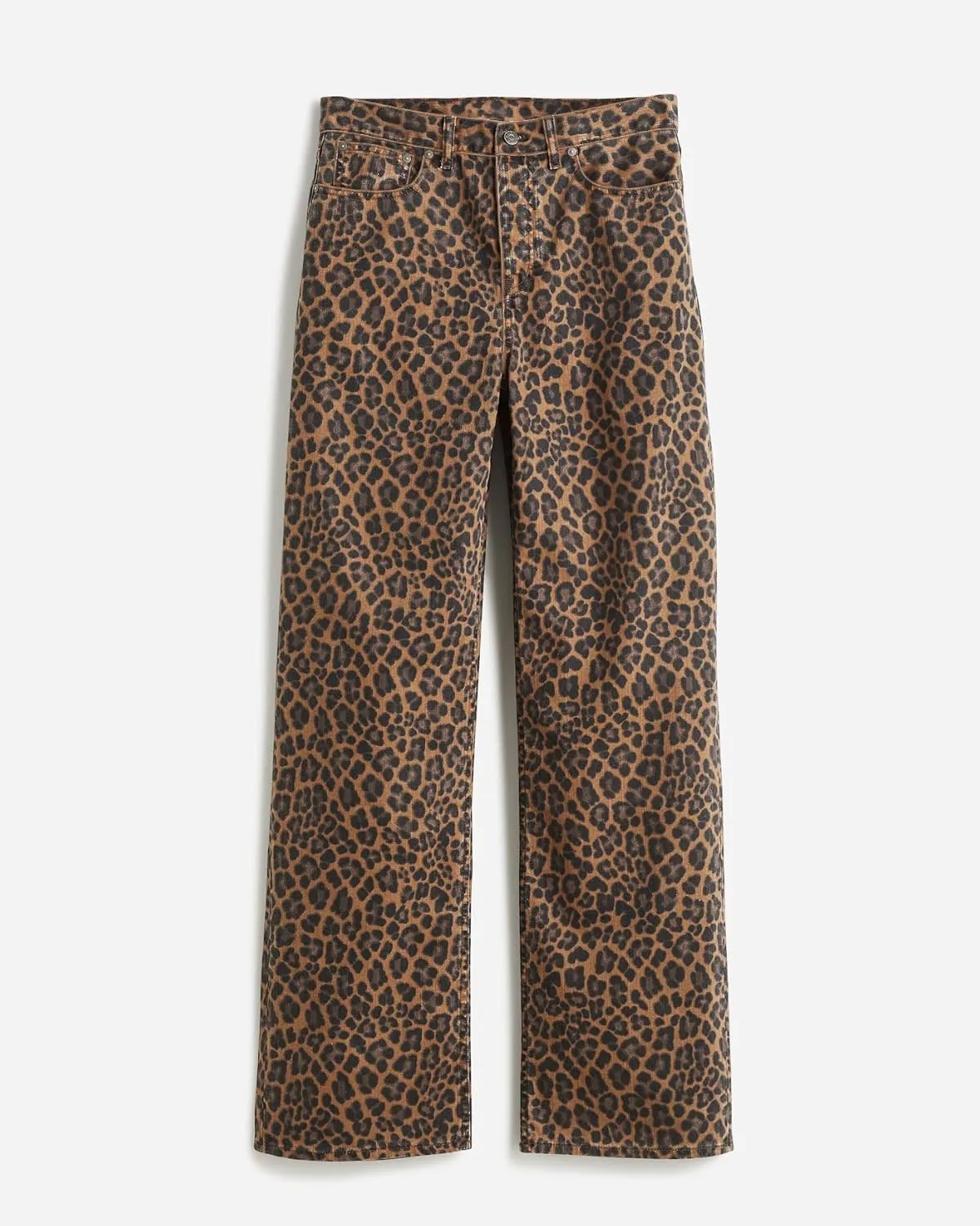 Women's Leopard Printed Jeans Full Length Mid Rise Cheetah Print Demin Baggy Pants