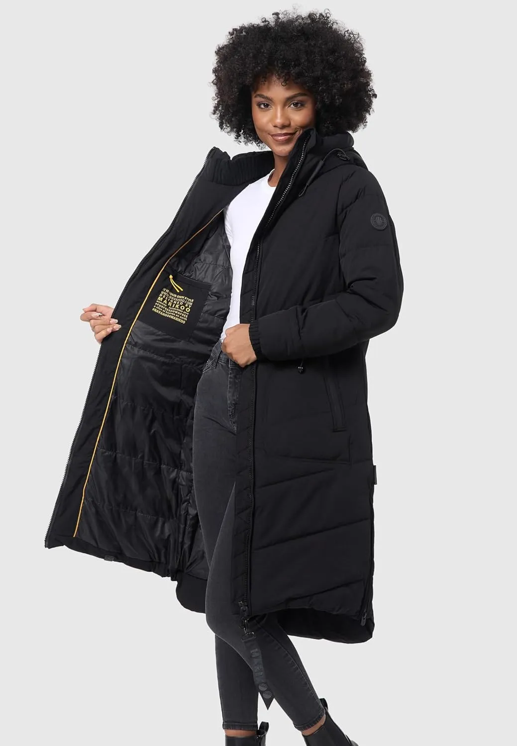 Women's Long Quilted Jacket for Winter | Puffy Winter Coat in Knee-Length | Ladies Coats with Hoods | Benikoo XS-5XL
