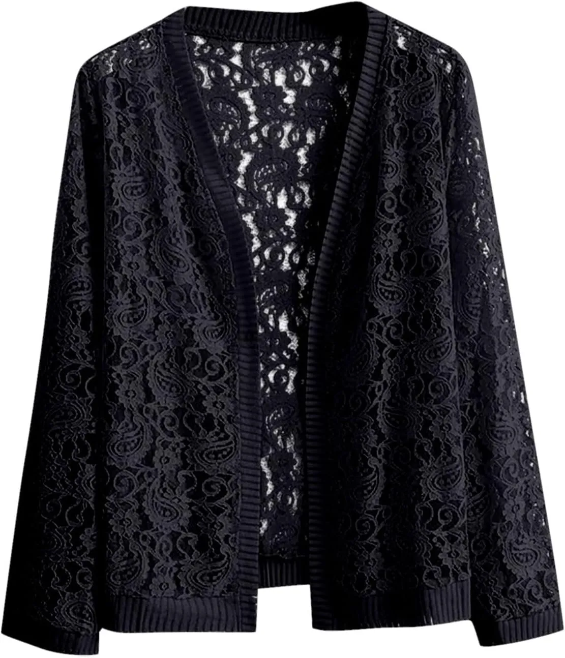 Women's Long Sleeve Lace Cardigan Casual Open Front Floral Lace Shrug Lightweight Summer Cover Up for Evening Dresses
