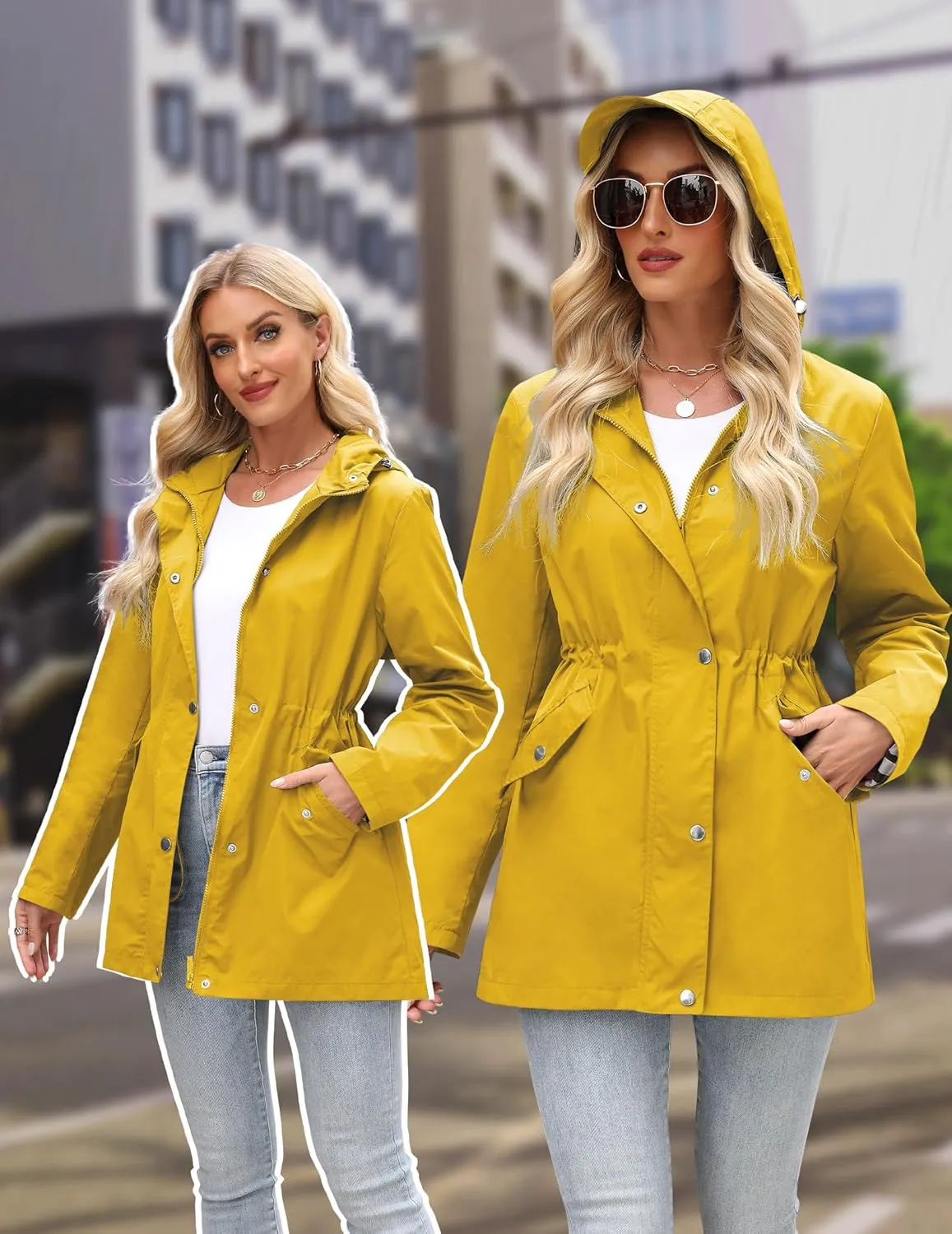 Women's Rain Jacket Lightweight Raincoat Lined Windbreaker Waterproof Long Hooded Trench Coats S-XXL