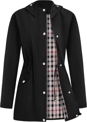 Women's Rain Jacket Lightweight Raincoat Lined Windbreaker Waterproof Long Hooded Trench Coats S-XXL