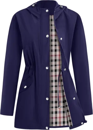 Women's Rain Jacket Lightweight Raincoat Lined Windbreaker Waterproof Long Hooded Trench Coats S-XXL