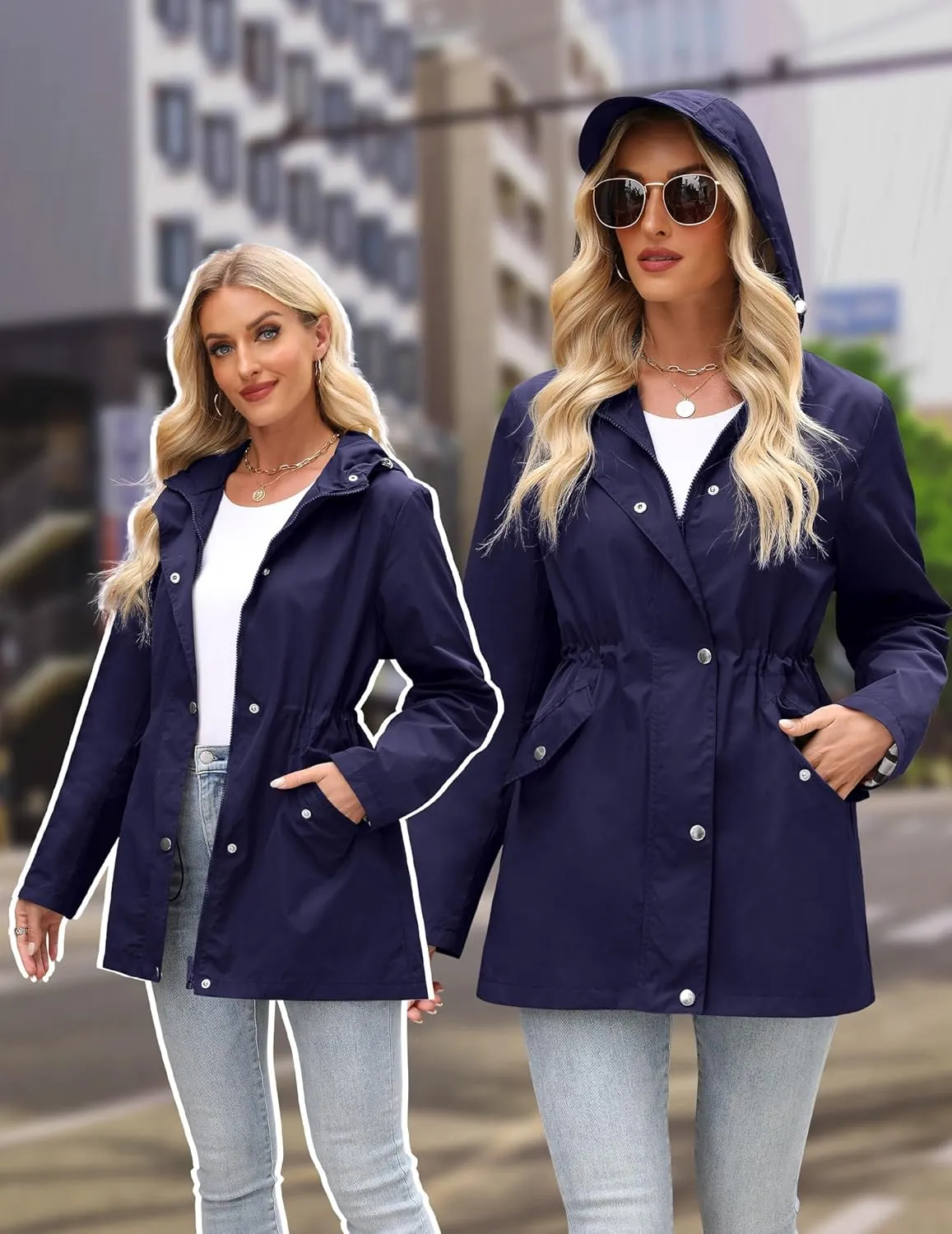 Women's Rain Jacket Lightweight Raincoat Lined Windbreaker Waterproof Long Hooded Trench Coats S-XXL