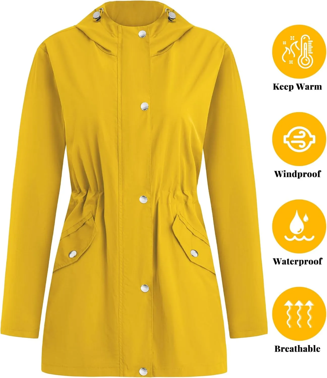 Women's Rain Jacket Lightweight Raincoat Lined Windbreaker Waterproof Long Hooded Trench Coats S-XXL