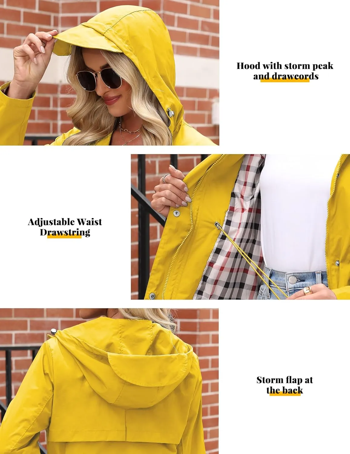 Women's Rain Jacket Lightweight Raincoat Lined Windbreaker Waterproof Long Hooded Trench Coats S-XXL