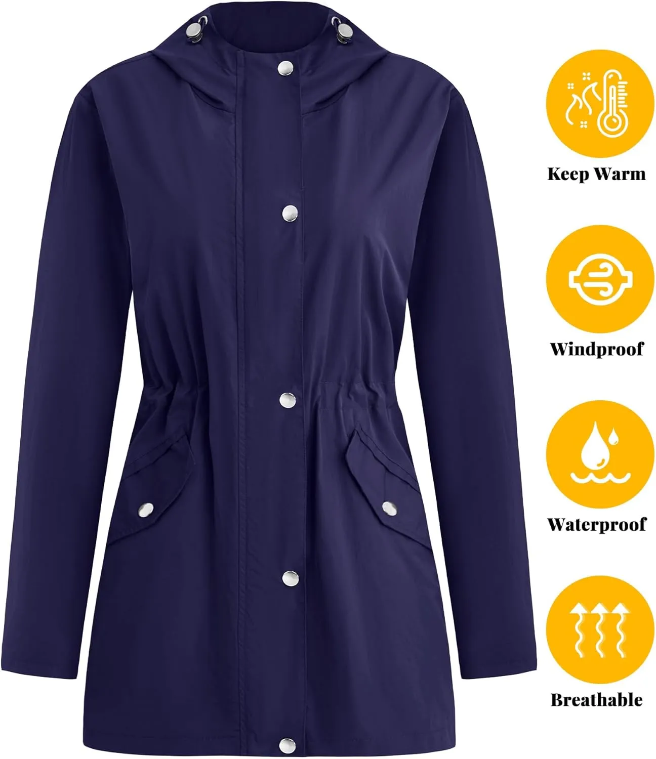 Women's Rain Jacket Lightweight Raincoat Lined Windbreaker Waterproof Long Hooded Trench Coats S-XXL