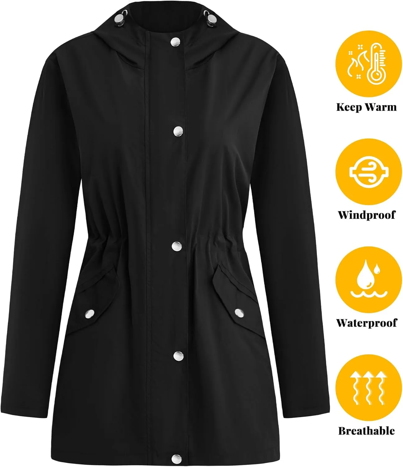 Women's Rain Jacket Lightweight Raincoat Lined Windbreaker Waterproof Long Hooded Trench Coats S-XXL