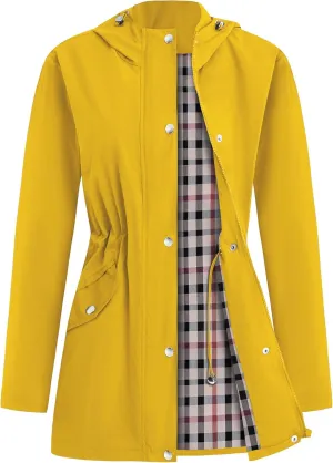 Women's Rain Jacket Lightweight Raincoat Lined Windbreaker Waterproof Long Hooded Trench Coats S-XXL