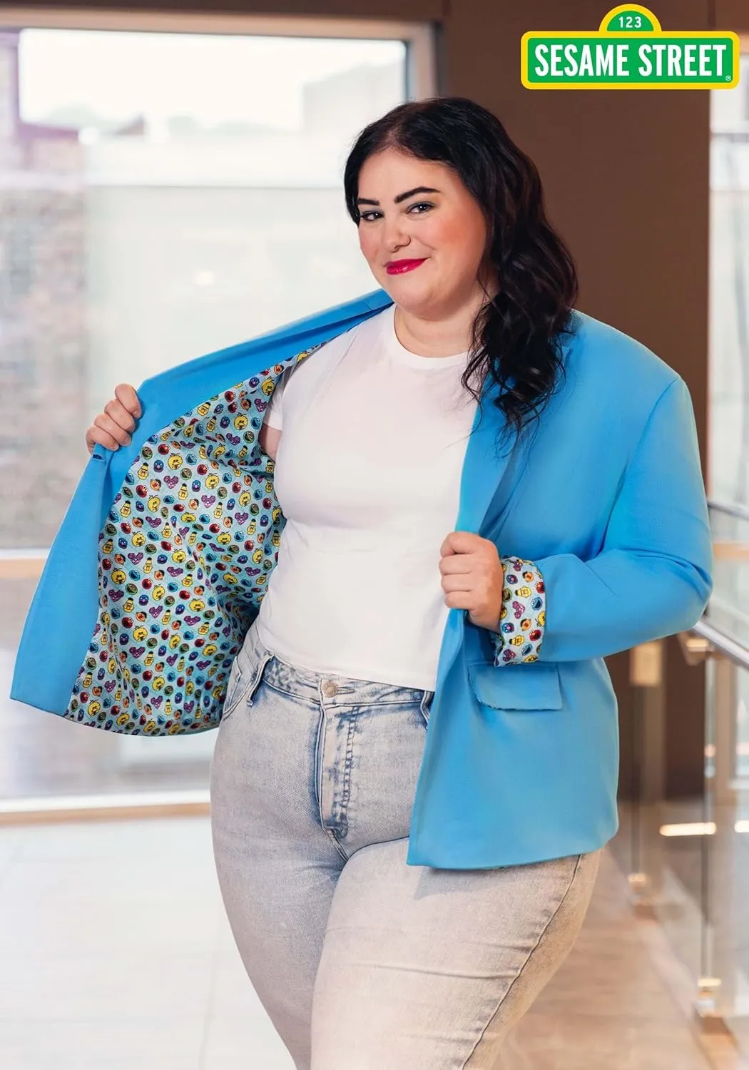Women's Sesame Street Blazer, Fun Business Casual Work Blazers, Open Front Long Sleeve Work Office Jacket