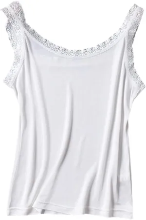Women's Silk Camisole Top with Lace Trim - V-Neck Sleeveless Blouse,Breathable Mulberry Silk,Beach Vacation Outfits