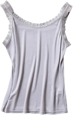 Women's Silk Camisole Top with Lace Trim - V-Neck Sleeveless Blouse,Breathable Mulberry Silk,Beach Vacation Outfits