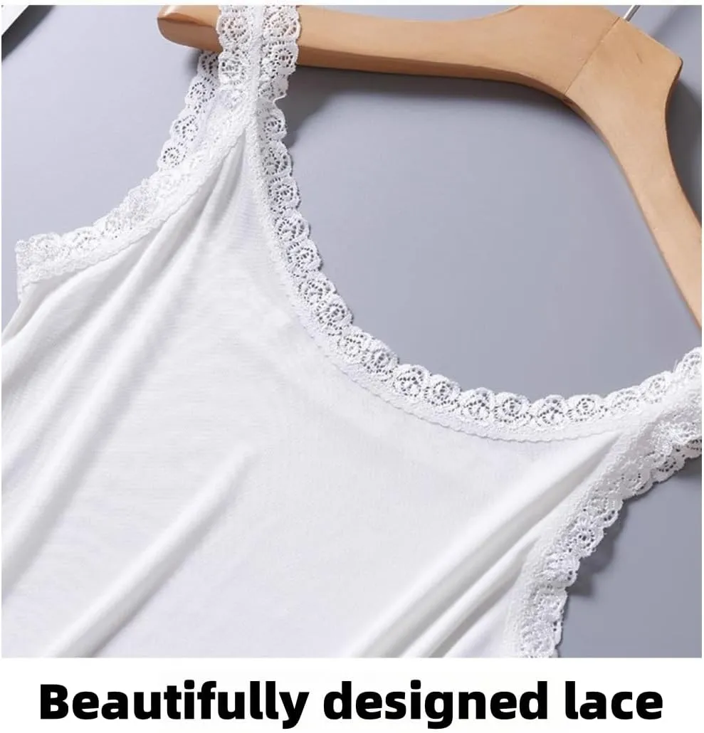 Women's Silk Camisole Top with Lace Trim - V-Neck Sleeveless Blouse,Breathable Mulberry Silk,Beach Vacation Outfits