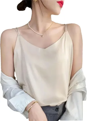 Women's Silk Sling Camisole Silk Satin Tank Tops for Women Trendy V-Neck Sleeveless Top