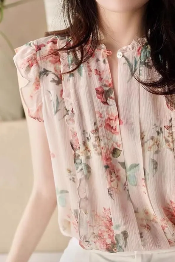 Womens Sleeveless Chiffon Blouses Summer Mock Neck Peasant Tops for Women Dressy