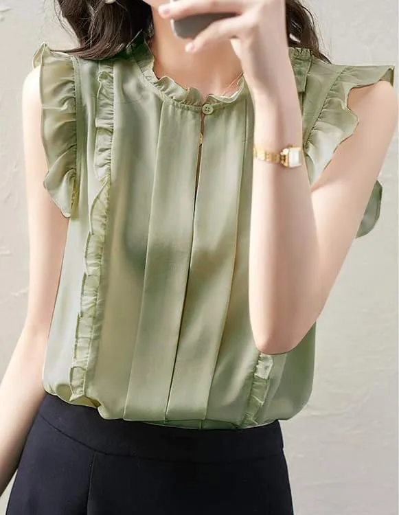 Womens Sleeveless Chiffon Blouses Summer Mock Neck Peasant Tops for Women Dressy