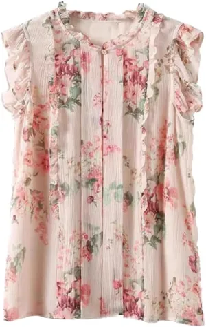 Womens Sleeveless Chiffon Blouses Summer Mock Neck Peasant Tops for Women Dressy