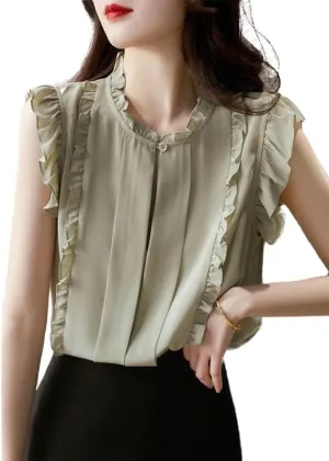 Womens Sleeveless Chiffon Blouses Summer Mock Neck Peasant Tops for Women Dressy