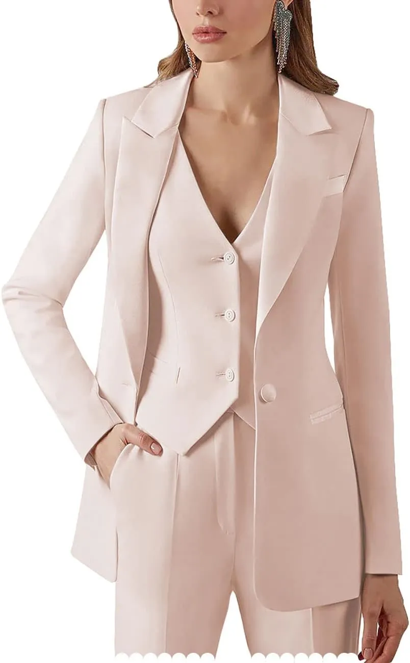 Women's Suits Formal Slim Fit 3 Piece Long Sleeved Elegant Blazer Notched Lapel Jacket for Work Set
