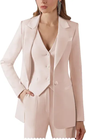 Women's Suits Formal Slim Fit 3 Piece Long Sleeved Elegant Blazer Notched Lapel Jacket for Work Set