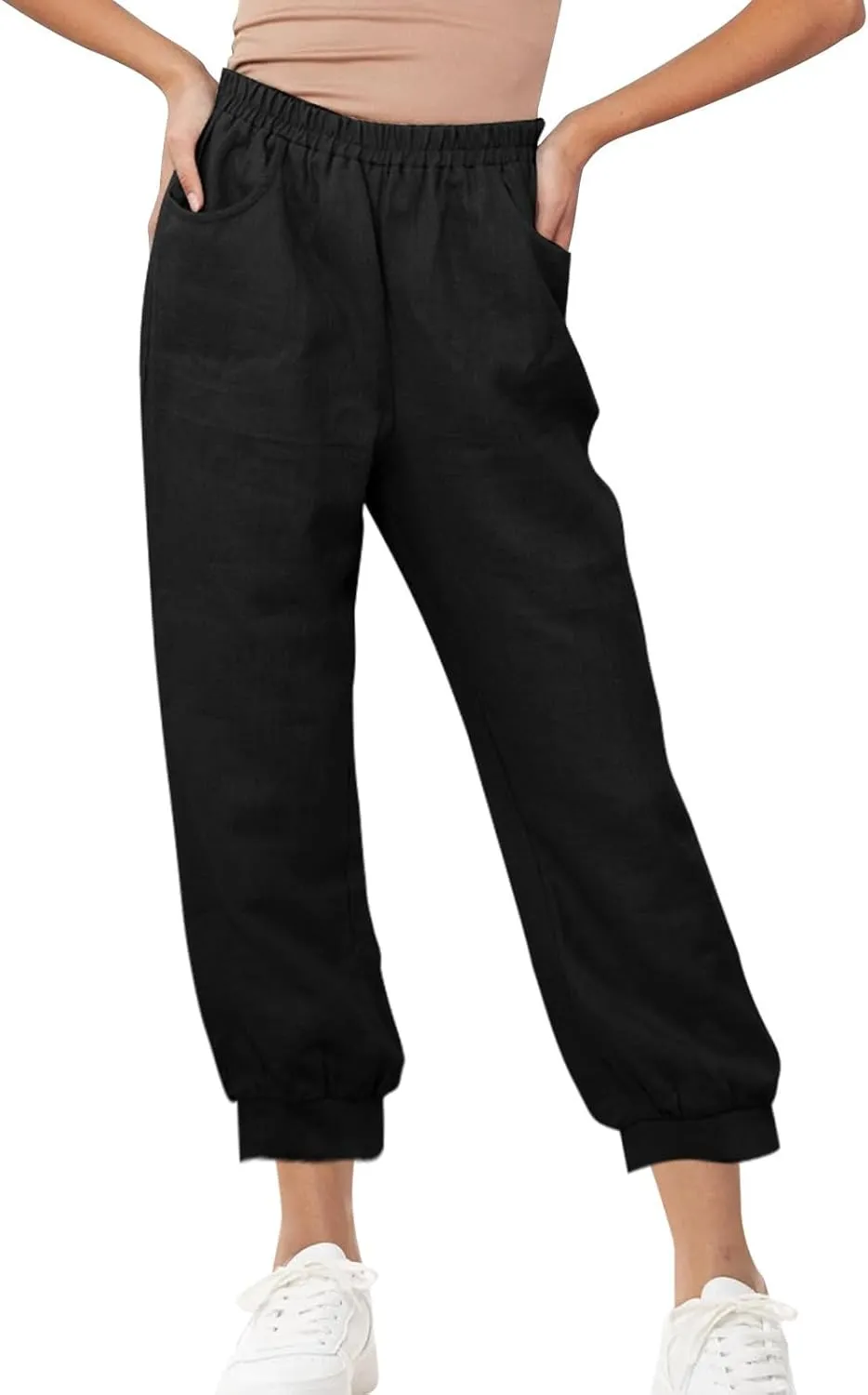 Womens Summer Pants Loose Cotton Linen Wide Leg Pant High Wiast Beach Travel Vacation Lounge Trousers with Pockets