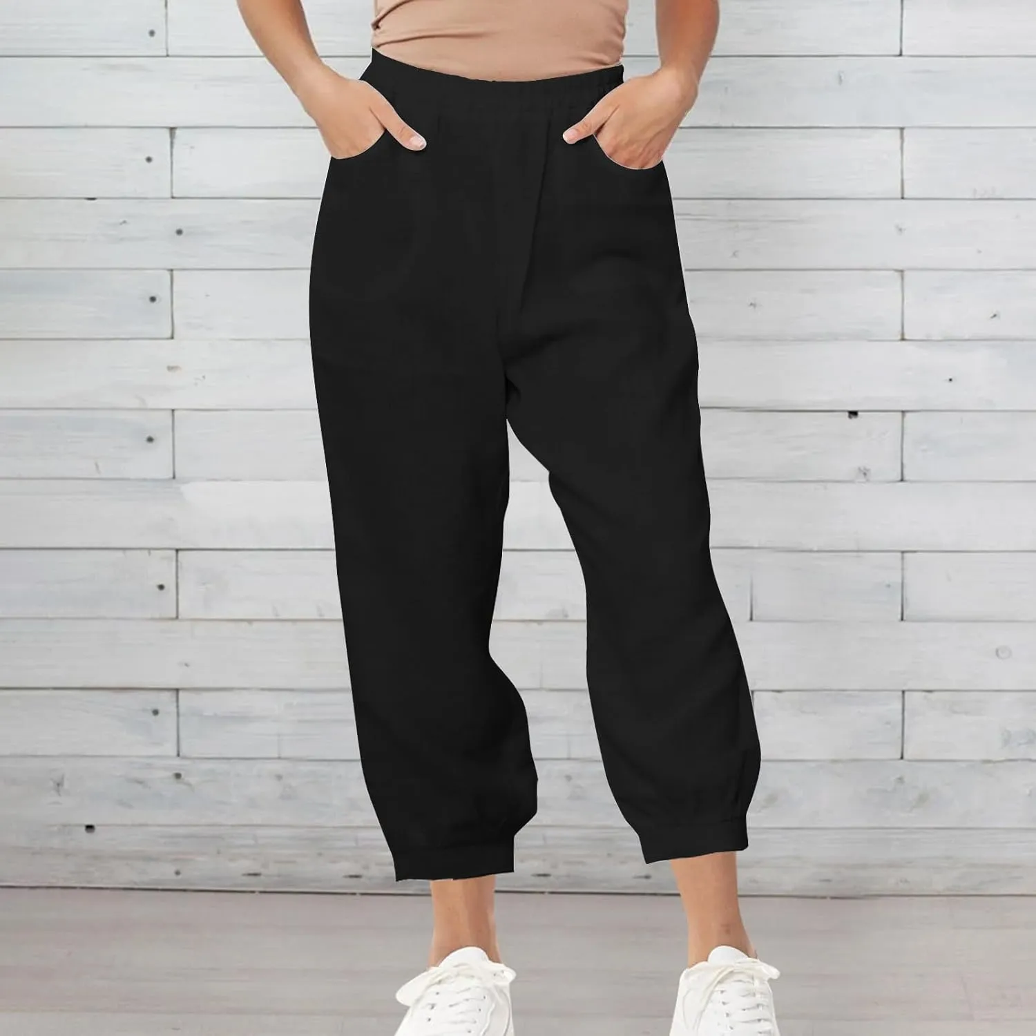 Womens Summer Pants Loose Cotton Linen Wide Leg Pant High Wiast Beach Travel Vacation Lounge Trousers with Pockets