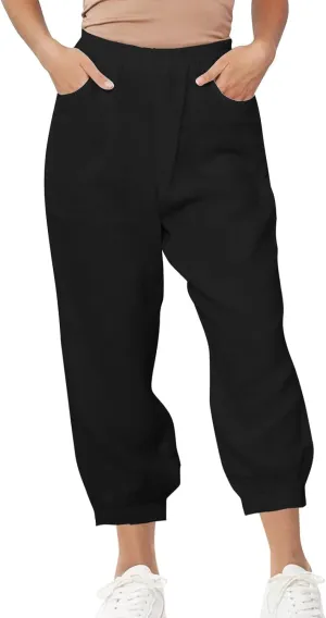 Womens Summer Pants Loose Cotton Linen Wide Leg Pant High Wiast Beach Travel Vacation Lounge Trousers with Pockets