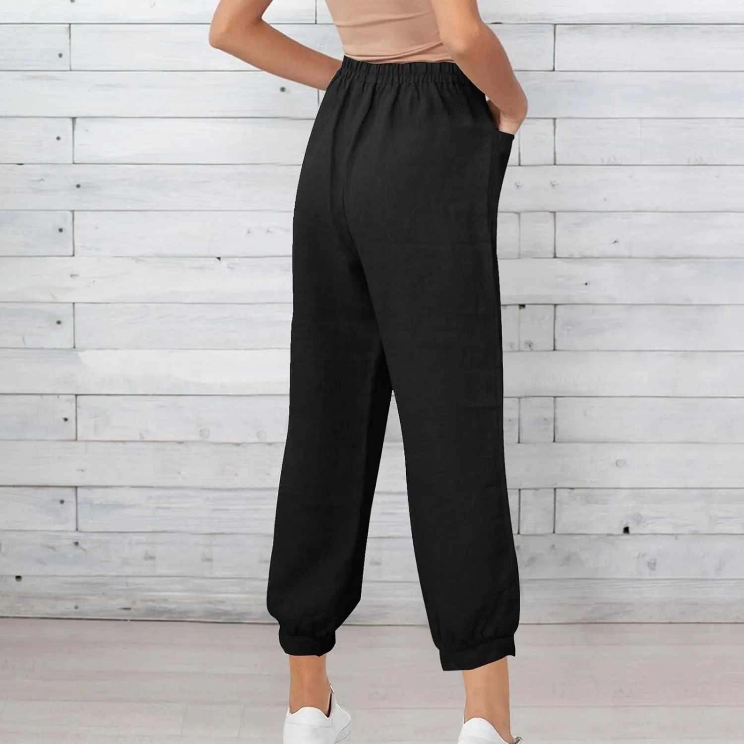 Womens Summer Pants Loose Cotton Linen Wide Leg Pant High Wiast Beach Travel Vacation Lounge Trousers with Pockets