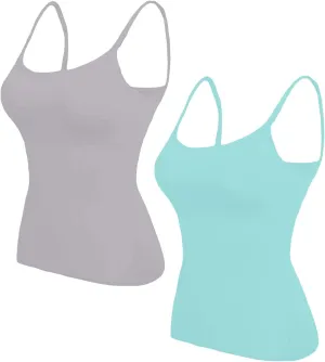 Womens Tank Tops With Built In Bras,Classic Casual Loose Fit Shelf Bra Tank Tops Plus Size Camisole Tank Tops 2 Pack