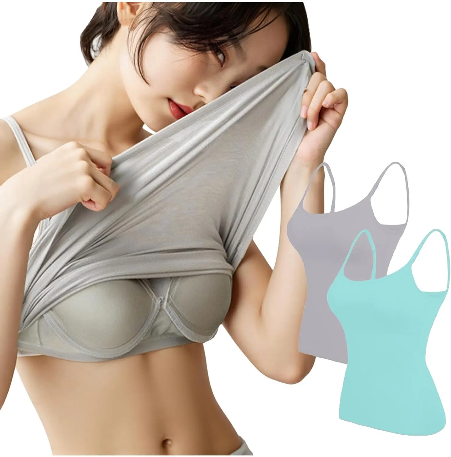 Womens Tank Tops With Built In Bras,Classic Casual Loose Fit Shelf Bra Tank Tops Plus Size Camisole Tank Tops 2 Pack